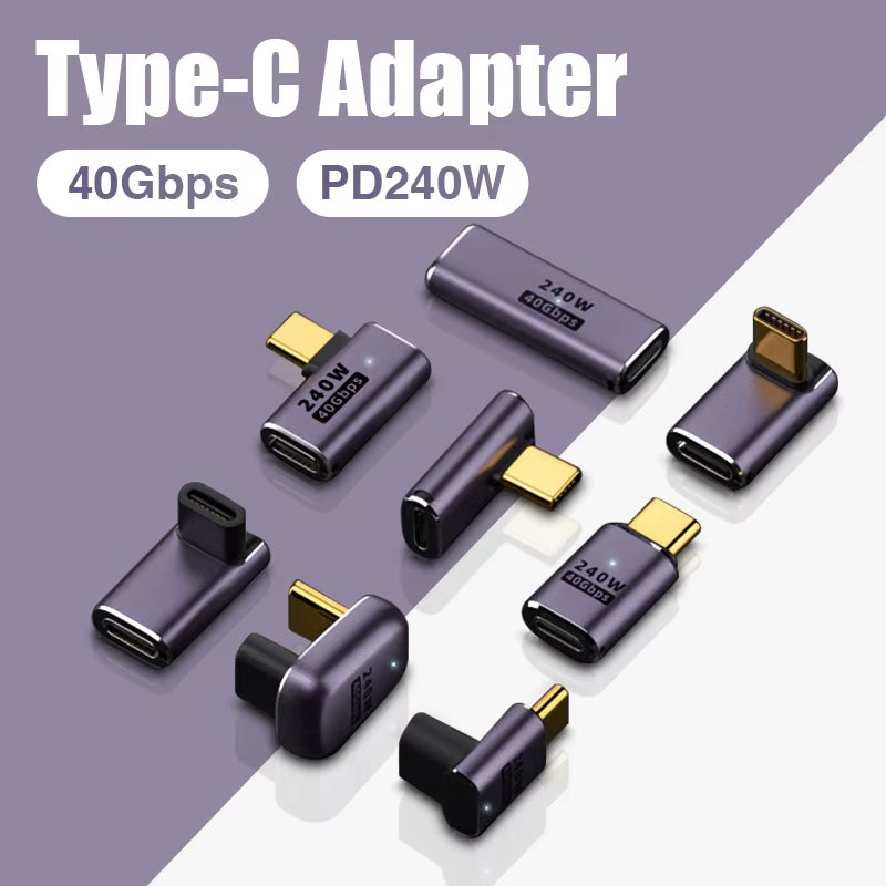 USB 4.0 PD 240W 8K 60Hz Charger Connector for MacBook - 40Gbps High-Speed USB-C OTG U-Shape Straight Angle Male to Female Adapter