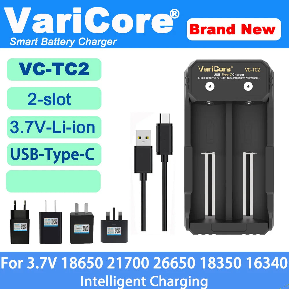 VCQ4 TC2 R4 Advanced Portable Intelligent Battery Charger for 3.7V Lithium 18650, 26650, 21700, 18500, 18350 and 1.2V Ni-MH, Ni-Cd AA, AAA Batteries