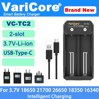 VCQ4 TC2 R4 Advanced Portable Intelligent Battery Charger for 3.7V Lithium 18650, 26650, 21700, 18500, 18350 and 1.2V Ni-MH, Ni-Cd AA, AAA Batteries