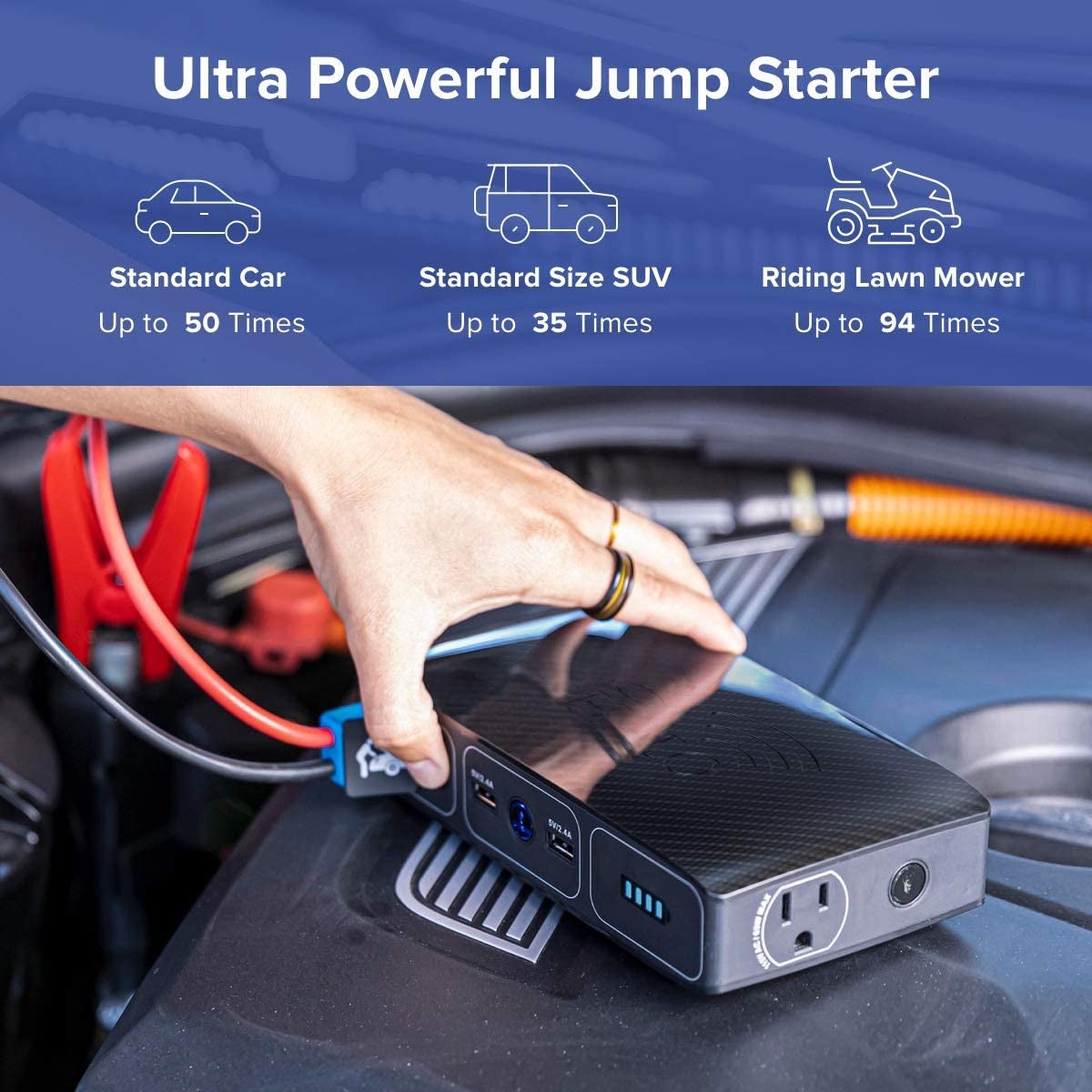Bolt Wireless Laptop Power Bank - 44,400 mAh Portable Charger for Phones and Laptops, Car Jump Starter with AC Outlet and Car Charger, Rose Gold
