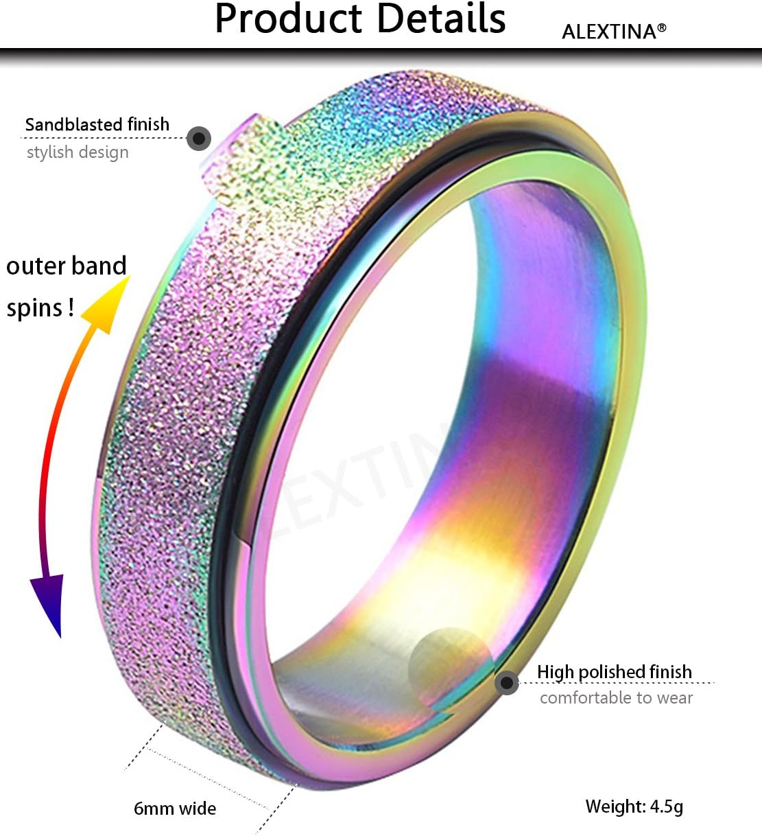 Anxiety Ring for - 6Mm 8Mm Stainless Steel Spinner Rings for Anxiety Relief Item