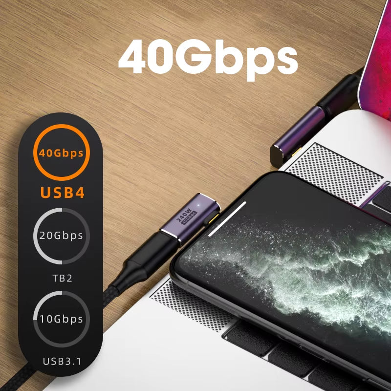 USB 4.0 PD 240W 8K 60Hz Charger Connector for MacBook - 40Gbps High-Speed USB-C OTG U-Shape Straight Angle Male to Female Adapter