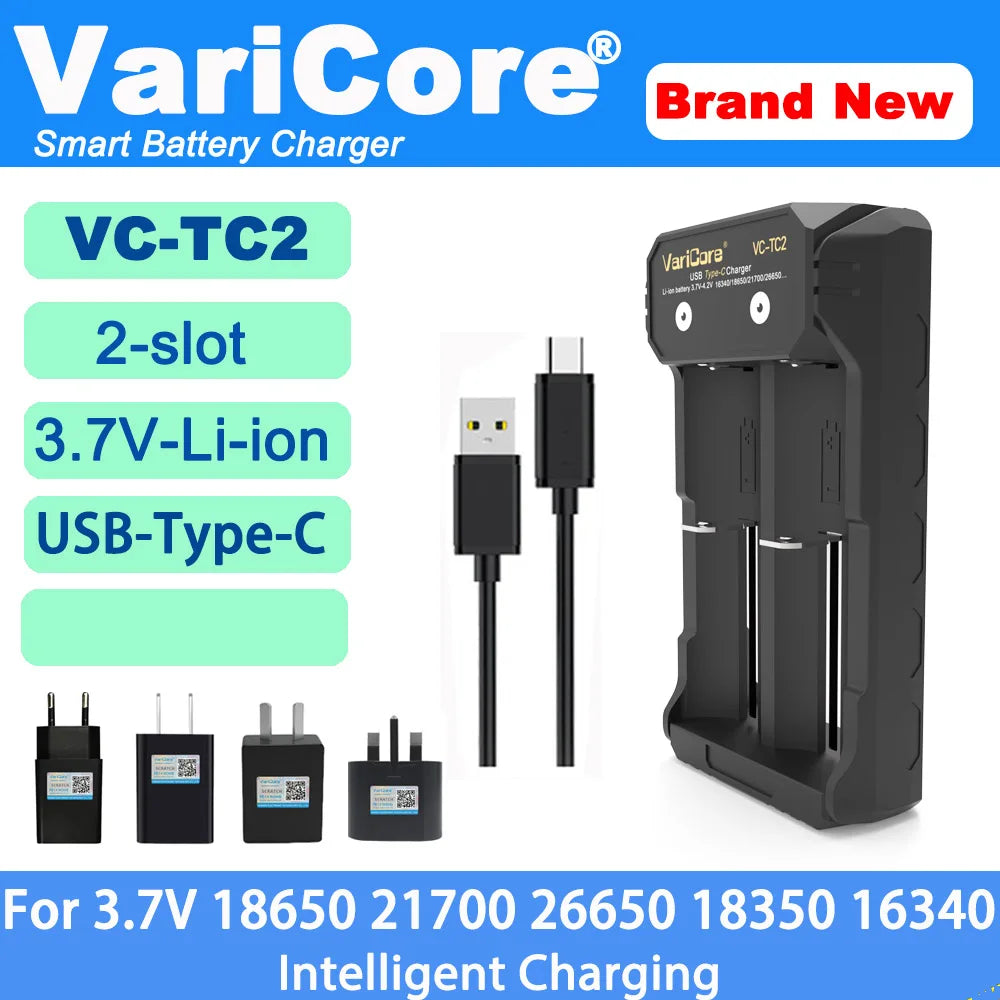 VCQ4 TC2 R4 Advanced Portable Intelligent Battery Charger for 3.7V Lithium 18650, 26650, 21700, 18500, 18350 and 1.2V Ni-MH, Ni-Cd AA, AAA Batteries