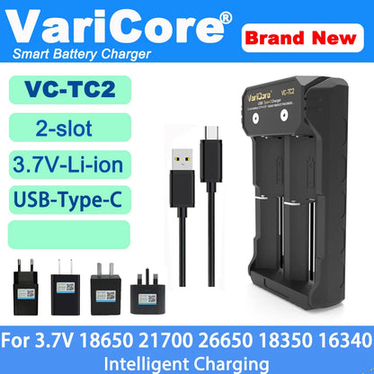 VCQ4 TC2 R4 Advanced Portable Intelligent Battery Charger for 3.7V Lithium 18650, 26650, 21700, 18500, 18350 and 1.2V Ni-MH, Ni-Cd AA, AAA Batteries