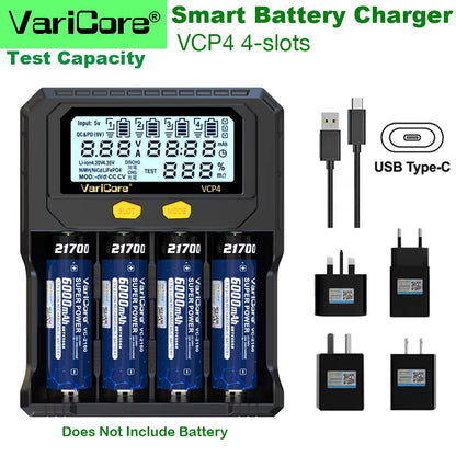 VCQ4 TC2 R4 Advanced Portable Intelligent Battery Charger for 3.7V Lithium 18650, 26650, 21700, 18500, 18350 and 1.2V Ni-MH, Ni-Cd AA, AAA Batteries