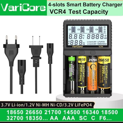 VCQ4 TC2 R4 Advanced Portable Intelligent Battery Charger for 3.7V Lithium 18650, 26650, 21700, 18500, 18350 and 1.2V Ni-MH, Ni-Cd AA, AAA Batteries