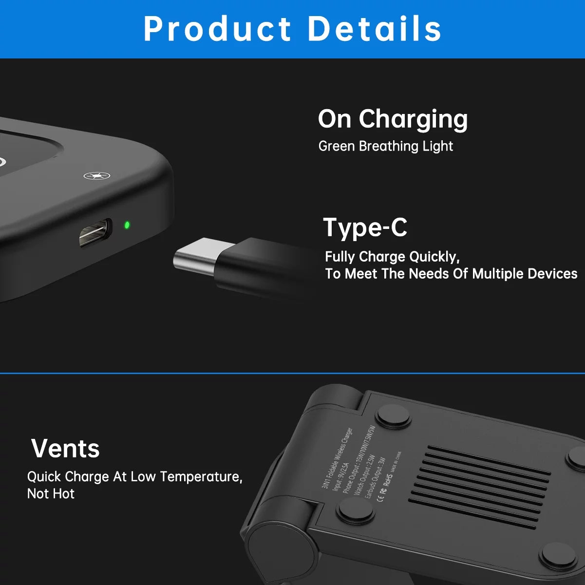 3-in-1 Wireless Charging Station for iPhone, AirPods, and Apple Watch - 23W Fast Charger Compatible with iPhone 17/16E/15/14/13/12/11 Pro Max, AirPods 4/3/2/Pro, Apple Watch Series 2-11, and Samsung Devices