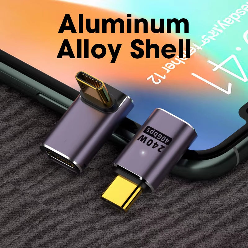 USB 4.0 PD 240W 8K 60Hz Charger Connector for MacBook - 40Gbps High-Speed USB-C OTG U-Shape Straight Angle Male to Female Adapter