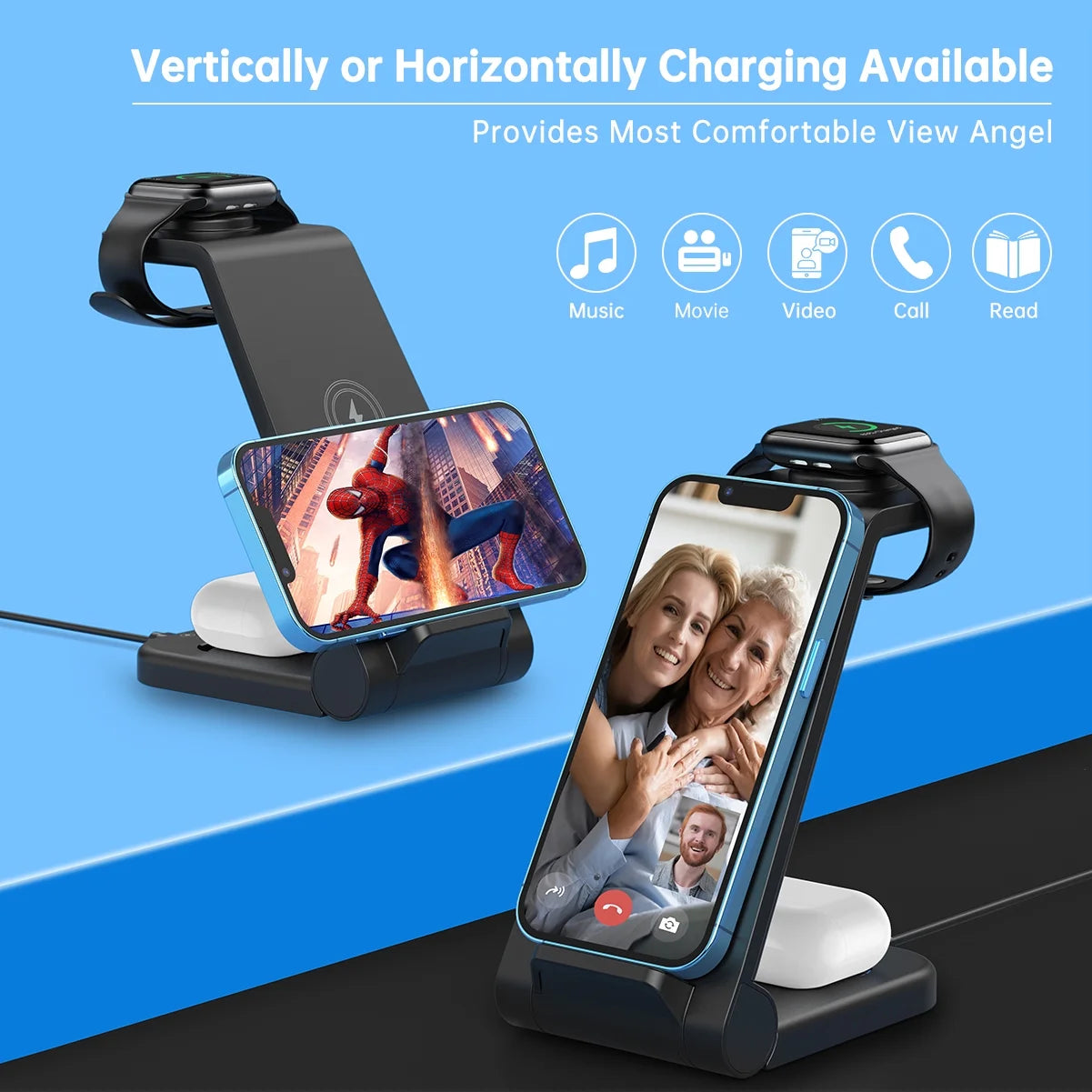 3-in-1 Wireless Charging Station for iPhone, AirPods, and Apple Watch - 23W Fast Charger Compatible with iPhone 17/16E/15/14/13/12/11 Pro Max, AirPods 4/3/2/Pro, Apple Watch Series 2-11, and Samsung Devices
