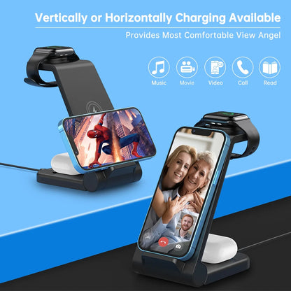 3-in-1 Wireless Charging Station for iPhone, AirPods, and Apple Watch - 23W Fast Charger Compatible with iPhone 17/16E/15/14/13/12/11 Pro Max, AirPods 4/3/2/Pro, Apple Watch Series 2-11, and Samsung Devices