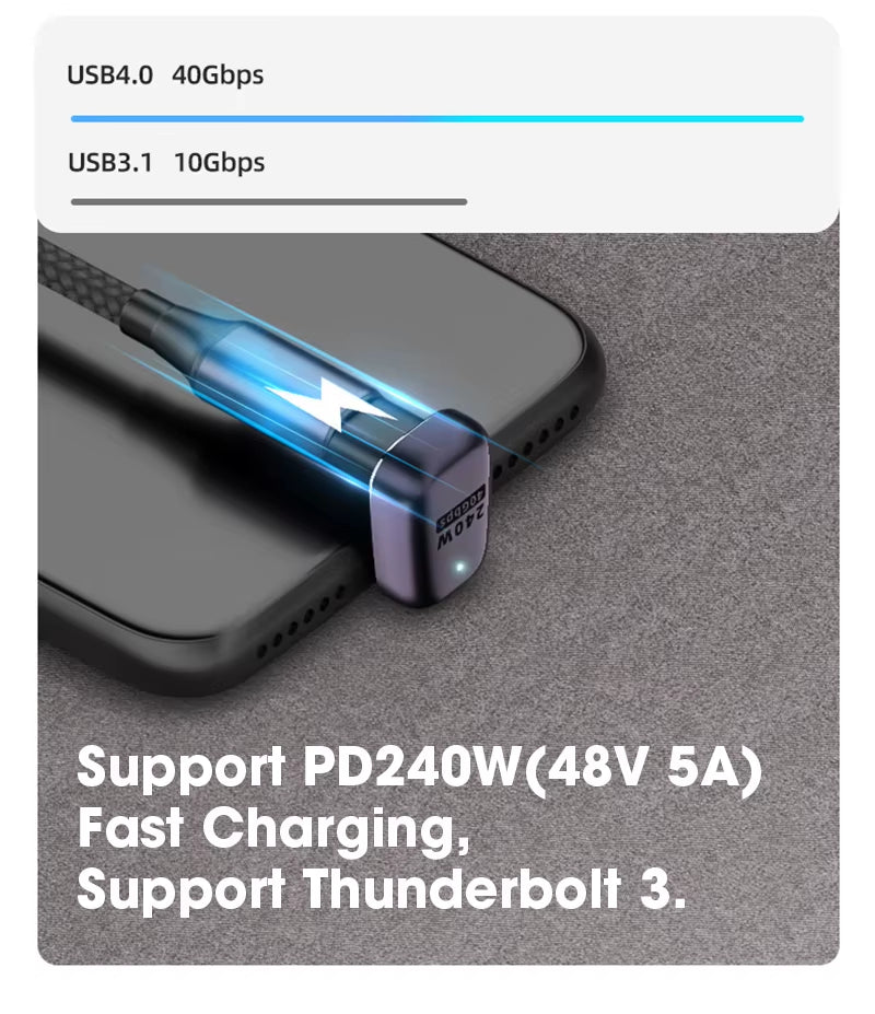 USB 4.0 PD 240W 8K 60Hz Charger Connector for MacBook - 40Gbps High-Speed USB-C OTG U-Shape Straight Angle Male to Female Adapter