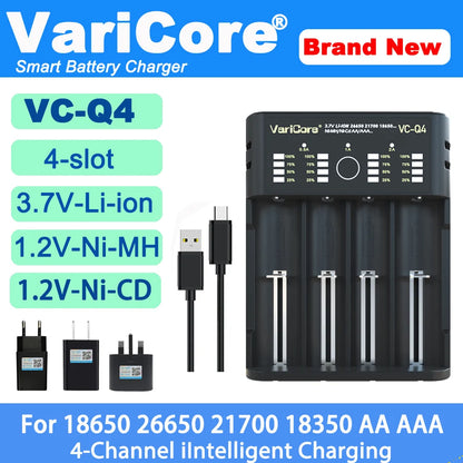 VCQ4 TC2 R4 Advanced Portable Intelligent Battery Charger for 3.7V Lithium 18650, 26650, 21700, 18500, 18350 and 1.2V Ni-MH, Ni-Cd AA, AAA Batteries