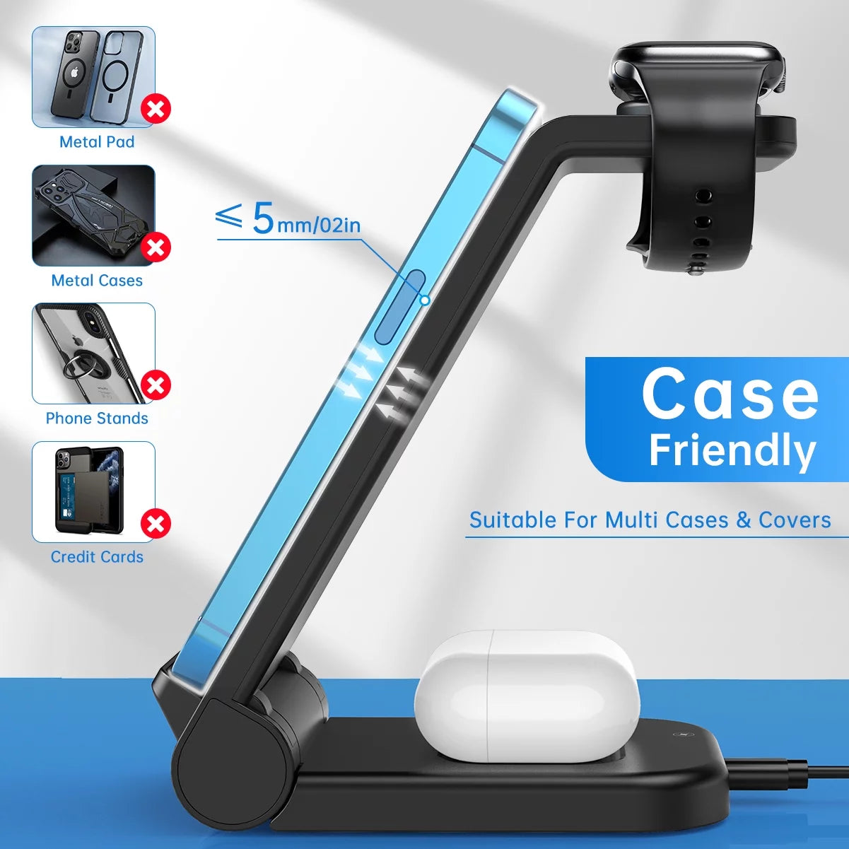 3-in-1 Wireless Charging Station for iPhone, AirPods, and Apple Watch - 23W Fast Charger Compatible with iPhone 17/16E/15/14/13/12/11 Pro Max, AirPods 4/3/2/Pro, Apple Watch Series 2-11, and Samsung Devices